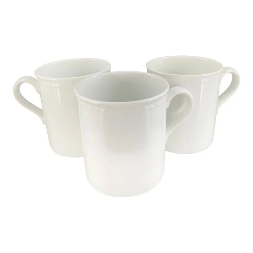 Crate & Barrel Staccato White Coffee Tea Mug Cup Kathleen Willis Japan Set 3 VTG
